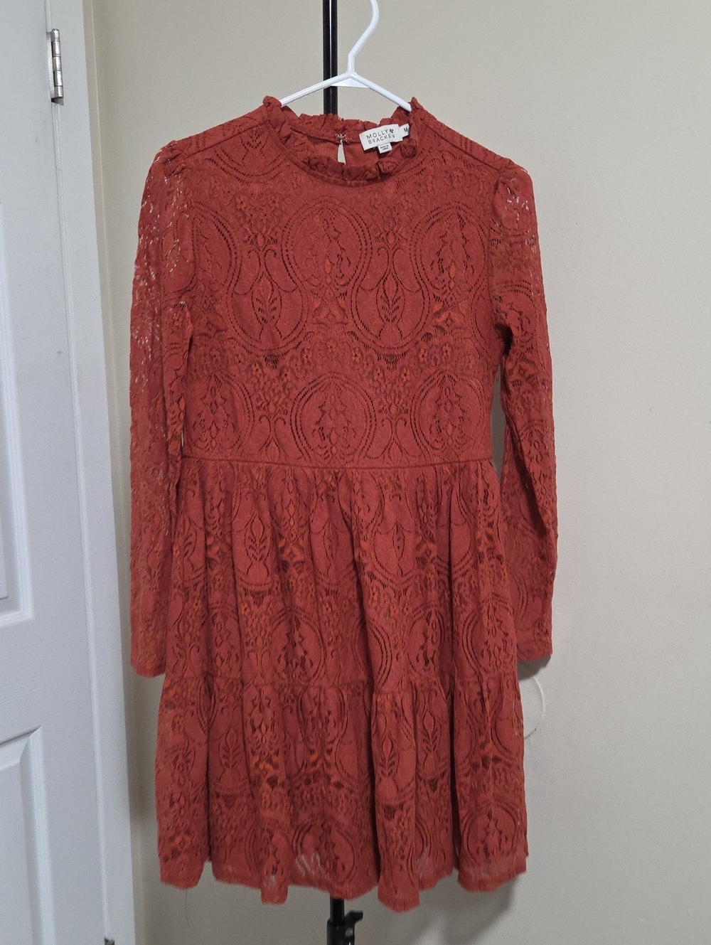Molly Bracken Lace Long-Sleeve Tiered Dress - Rust